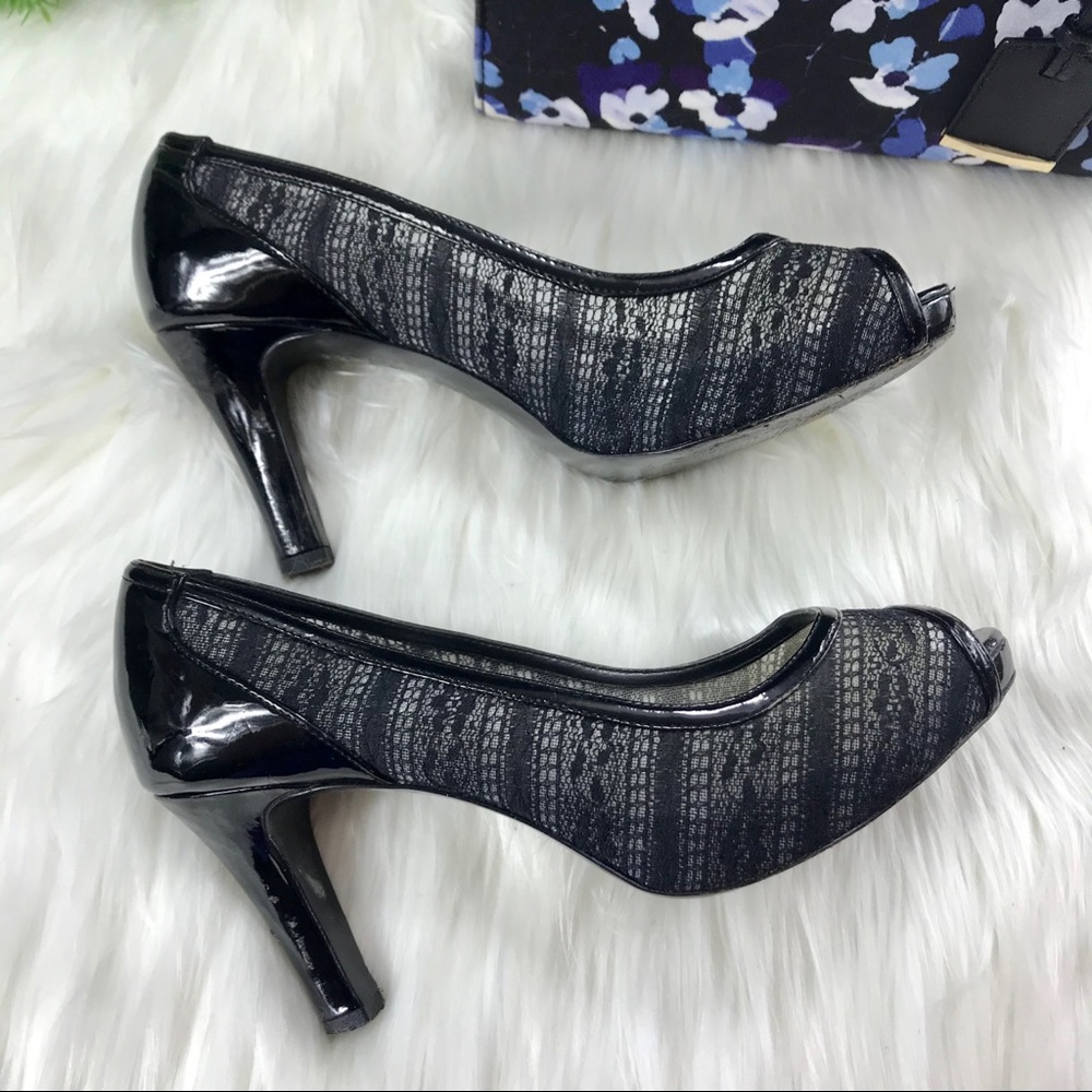 Kate Preston Black Lace Patent Leather Heel
